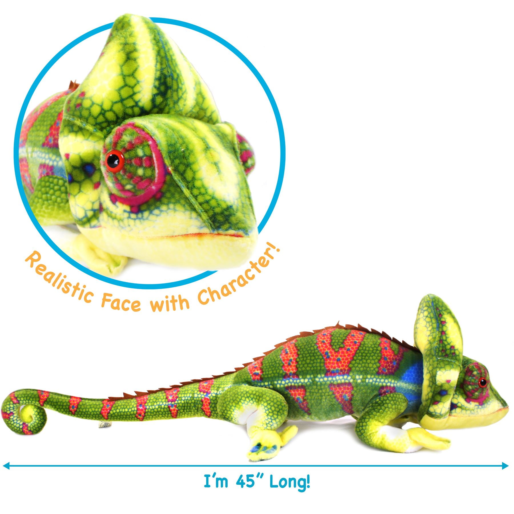 Ahmed the Chameleon | 4 Foot Long (Including Tail Measurement!) Big Stuffed Animal Plush Big Long Lizard | Shipping from Texas | By TigerHart Toys
