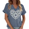 thumbnail image 2 of T Shirts for Women Summer Short Sleeve V Neck Casual Wildflower Graphic Tee Shirt Boho Tops, 2 of 5
