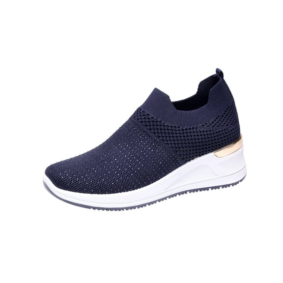 Fesfesfes All-Season Teen Girls Shoes Loose Comfy Knitted Shoes Anti-Slip Sole Casual Mesh Breathable Women's Sports Mesh Thick Bottom Shoes US:8.5(41)