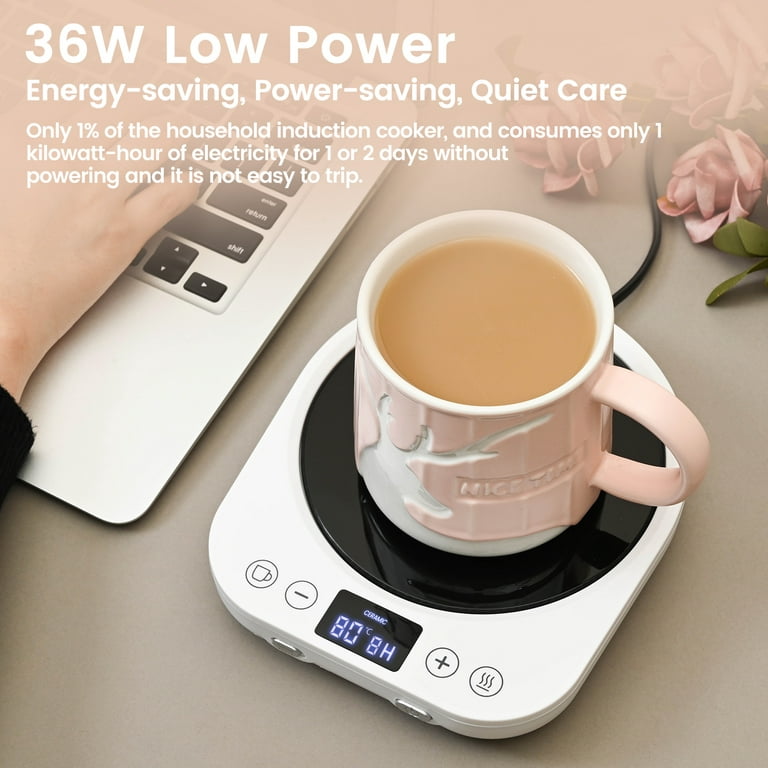 Hayy Coffee Mug Warmer with (Ceramic) Cup (USB Cable) & Cup Warmer Set for Desk with Gravity Sensing Auto Shut Off Heating Plate for Home Office Milk Tea