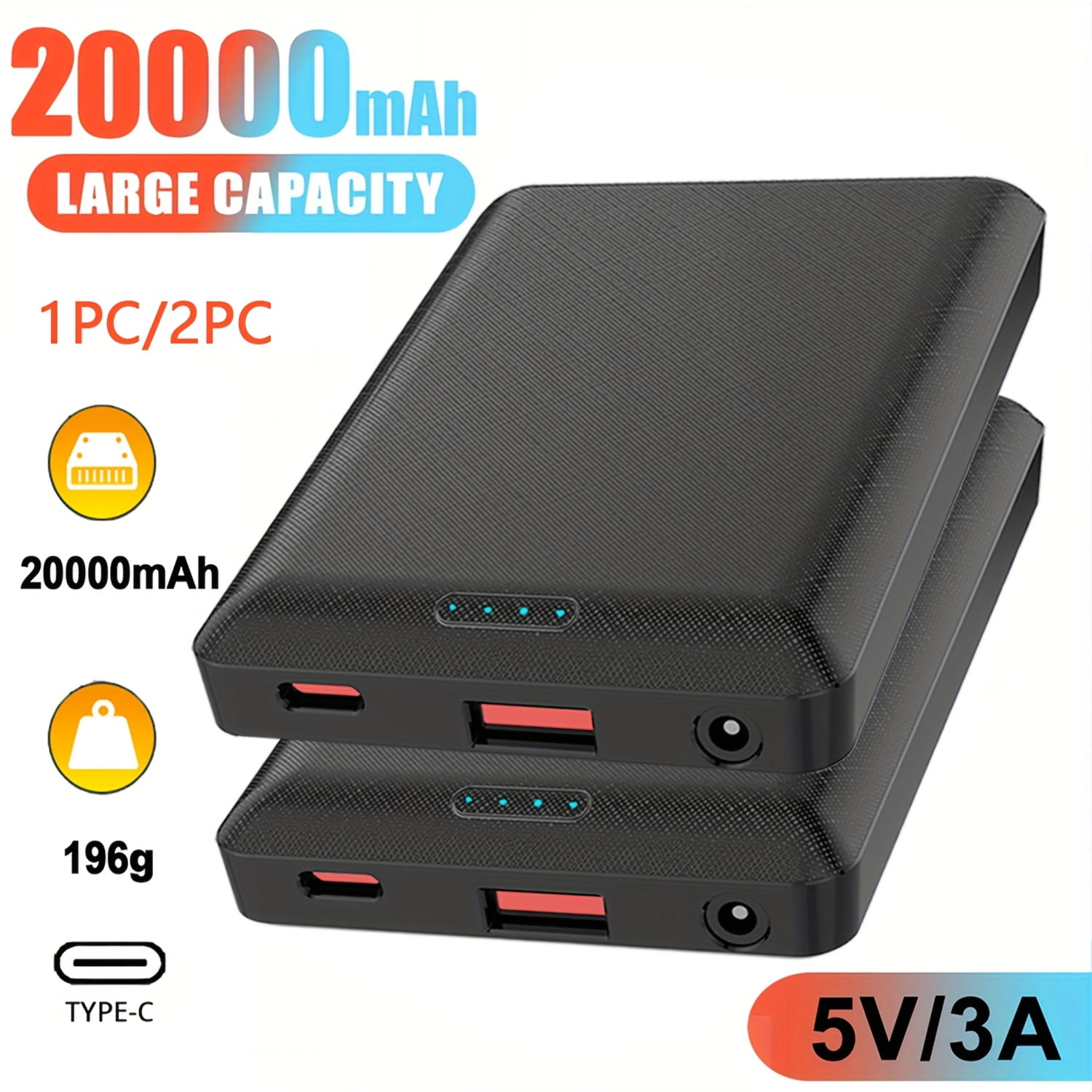 20000mAh Power Bank DC5V 3A | Portable Charger External Battery Pack for Heating Vest Jacket Scarf Gloves Electric Heating Equipment, USB Type-C Connector, Lithium Polymer Battery