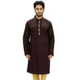 thumbnail image 1 of Atasi Kurta Long Décontracté en Lin pour Homme Brun Chemise Ethnique de Designer - Petit, 1 of 7