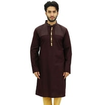 Atasi Men's Party Wear Linen Kurta Pyjama Set Brown Ethnic Shirt-Small