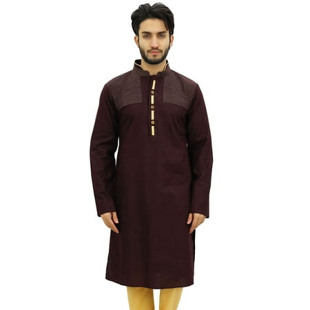 

Atasi Men s Party Wear Linen Kurta Pyjama Set Brown Ethnic Shirt-X-Large