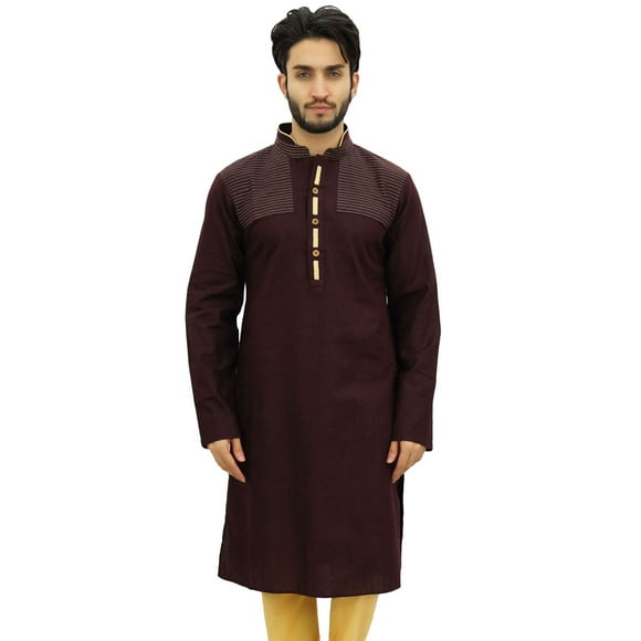 Atasi Men's Casual Linen Long Kurta Brown Ethnic Designer Shirt Wear-Medium
