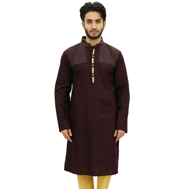 Atasi Men's Party Wear Linen Kurta Pyjama Set Brown Ethnic Shirt-X-Large