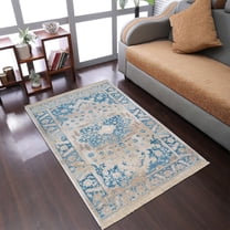 Rugsotic Carpets Machine Woven Crossweave Area Rugs - 9'X12', Rectangle,Blue,Classic Oriental Traditional , Low Pile Machine Made Area Rugs For Living Room, Bed Room (M00064)