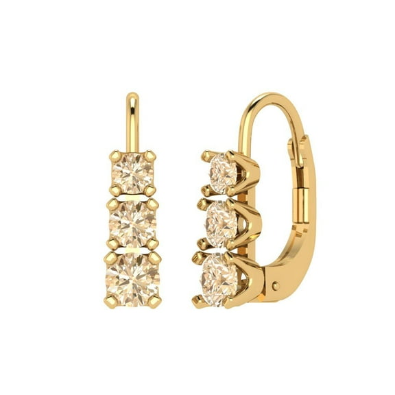 1.06 ct Lever-Back Drop Dangle Earrings for Women | 4mm Round Cut Natural Morganite | 14K Yellow Gold