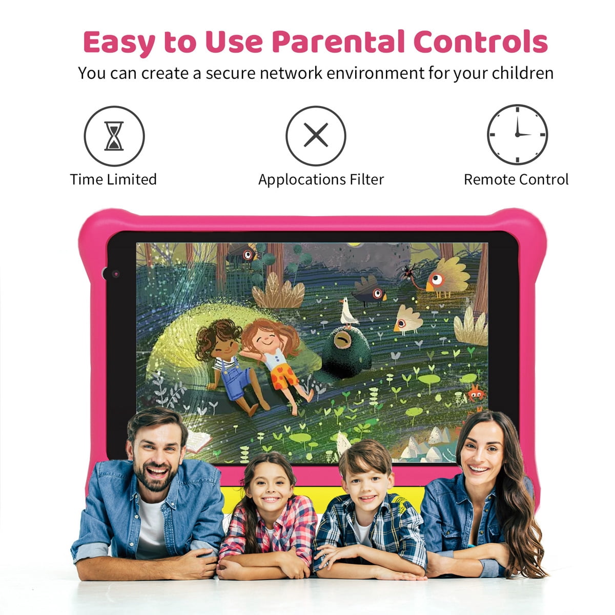 7" Kids Learning Tablet Bundle - Headphones, Stylus & Bag, Pre-Installed & Parental Controls,Android 13 allwinner Go Quad Core, 5GB RAM + 32GB ROM, 128GB Expansion-Pink