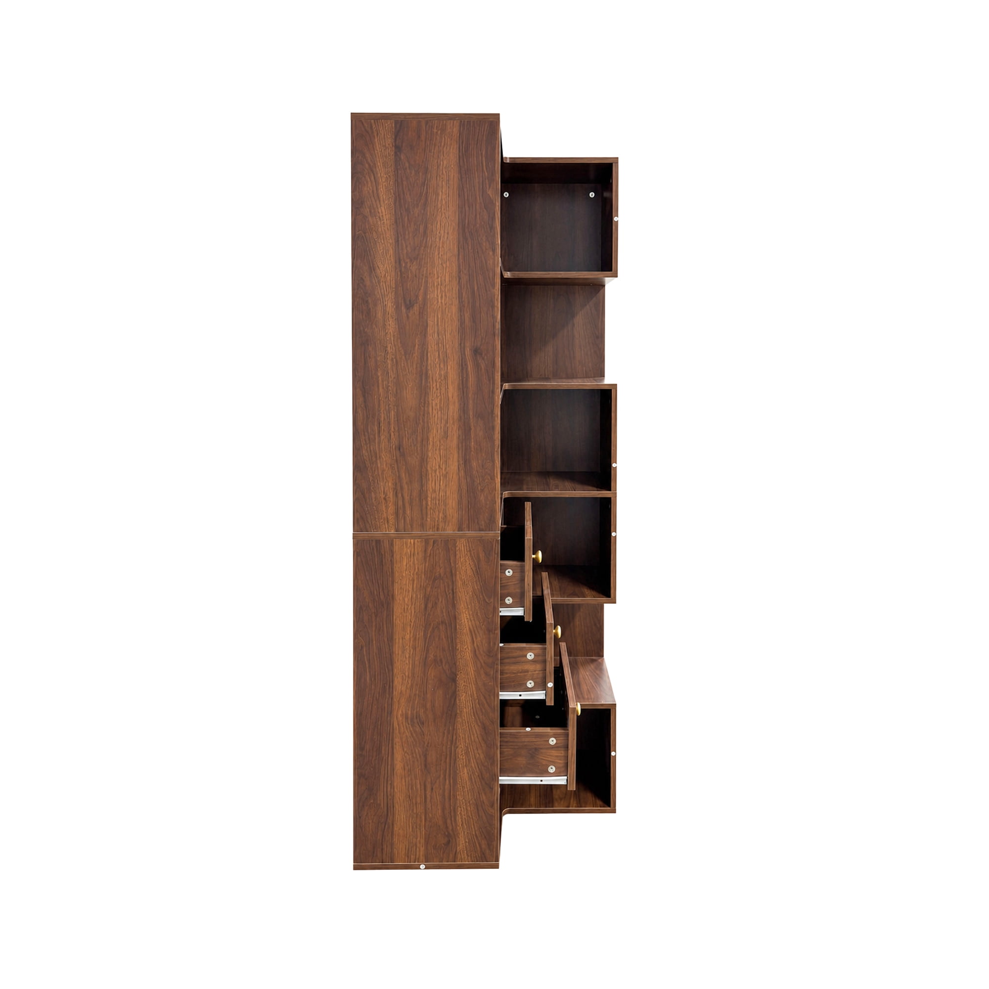 71" Tall Corner Bookcase with 3 Drawers, 6-Tier L-Shaped Bookshelf with Open Cases