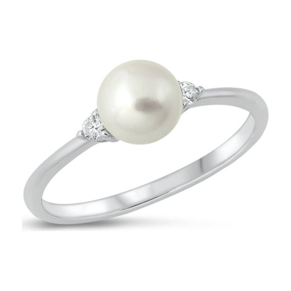 Cultured Pearl Cubic Zirconia Solitaire Ring