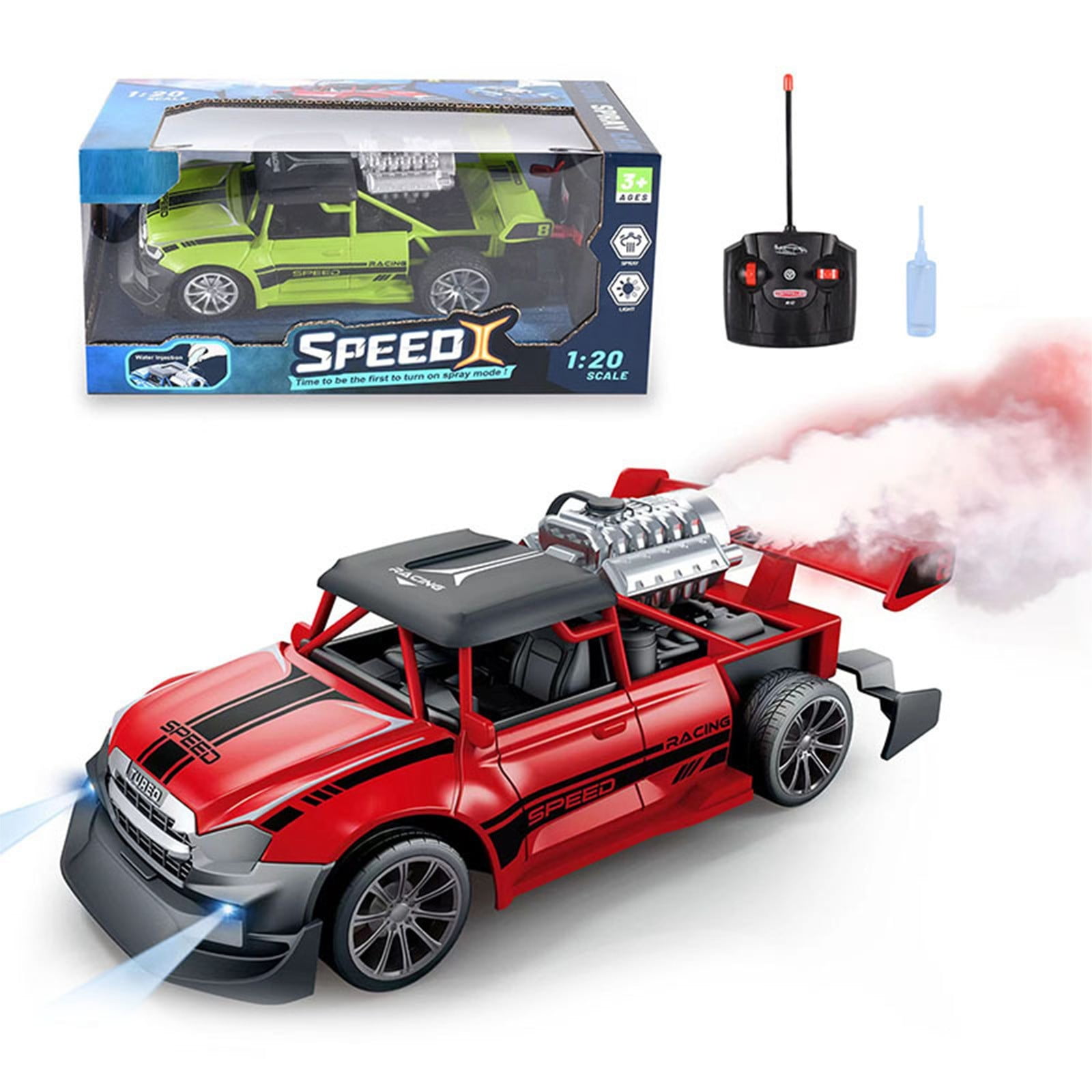 SPOORYYO High-speed Remote Control Car with Water Spray and Drift Features, 2.4Ghz Control, Powerful Motor, Stunt Tires, 360° Rotation, Cool Lights