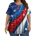 thumbnail image 2 of TQWQT Plus Size American Flag Tunic Tops for Women Dressy Summer Short Sleeve Blouses Stars and Stripes Print Crew Neck T Shirts Loose Casual Blouses Cyan 4XL, 2 of 5
