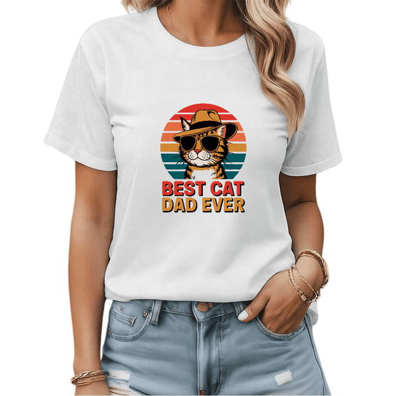 White Graphic Tshirt Tees Shirts Cat Dad Gift Idea S-5XL Tops