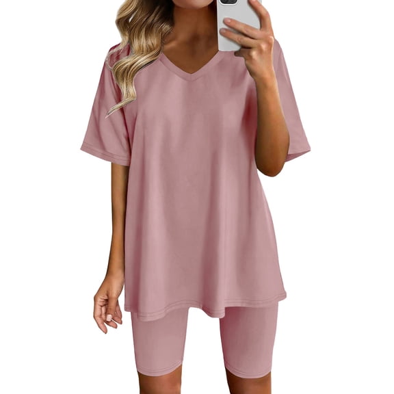 WAYUTE Womens Sets 2 Piece Outfits Short Sleeve Comfort Loose Tops Short Pants Solid Color Travel Yoga Sport Sets Summer Outfits