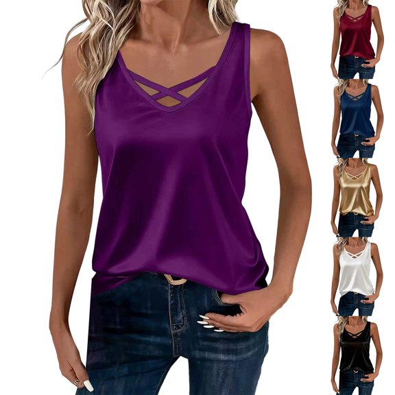 Helii Womens Tank Tops Women's V Neck Solid Sleeveless Casual Summer Tank Top Cami Vest Sleeveless Tops for Women