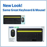 onn Multi-Device Wireless Full-Size Keyboard and 3-Button Mouse Set, Gray & Yellow