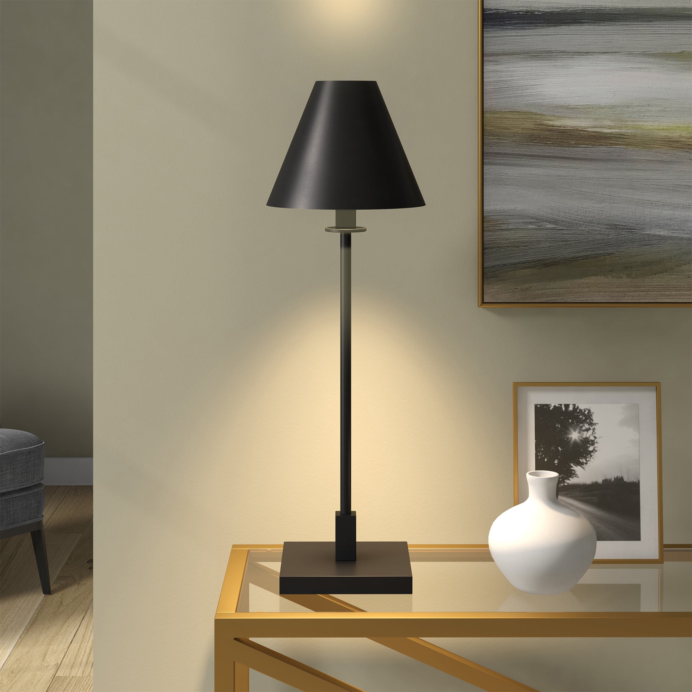 Evelyn&Zoe Clement 28" Modern Metal Table Lamp with Blackened Bronze Cone Metal Shade