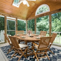 7 Piece Teak Wood Miami Outdoor Patio Dining Set with Round to Oval Extension Table, 2 Arm Chairs and 4 Side Chairs