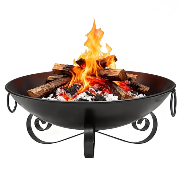 Patiojoy 24 Inch Heavy-Duty Metal Fire Pit Bowl Outdoor Wood-Burning Firepit with Handles