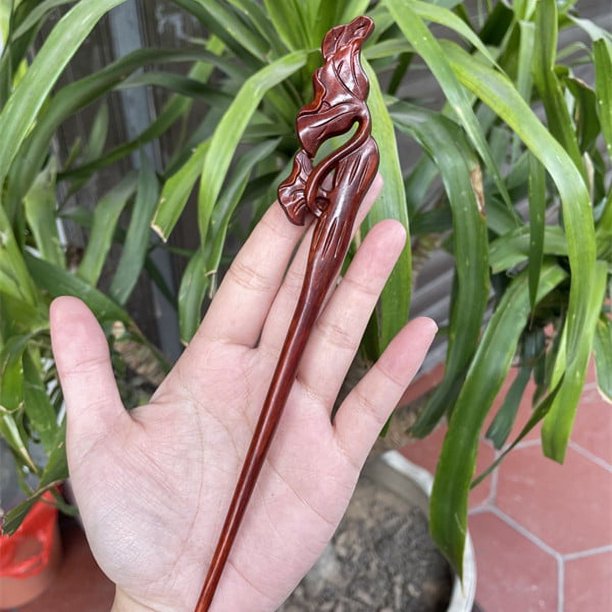 Horquilla antigua tallada en madera de sándalo rojo lobular, placa para el cabello, artesanías de madera pulida a mano, regalos antiguos de caoba