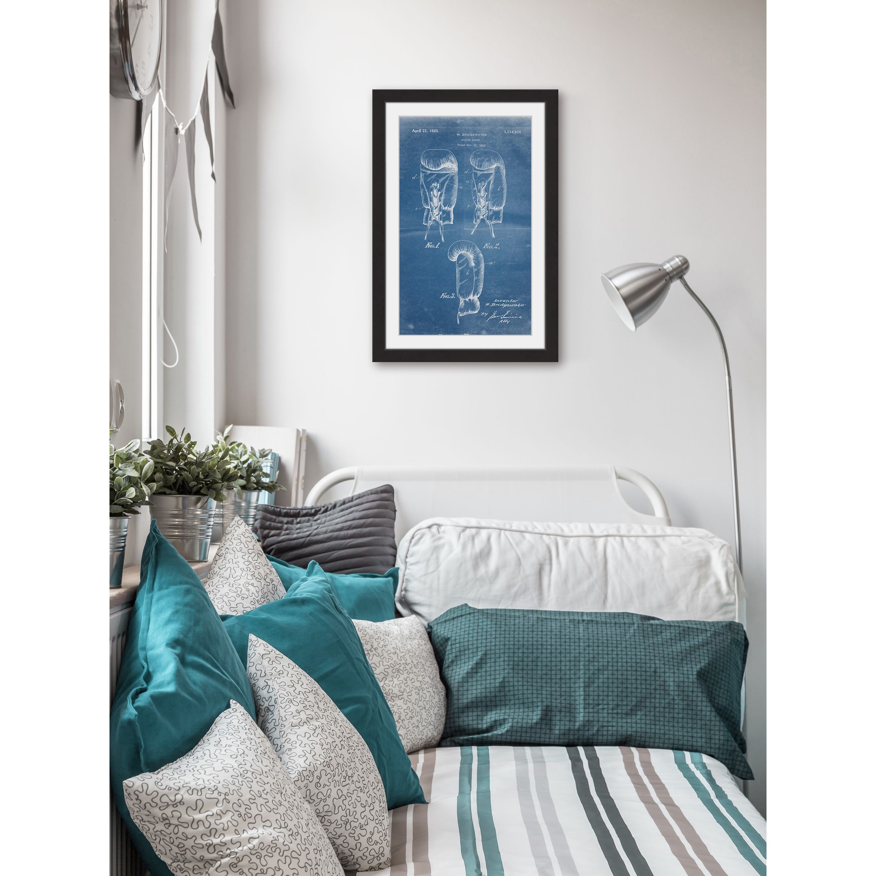 "Boxing Gloves 1923 Blueprint" Framed Painting Art Print, 24" x 1.5"