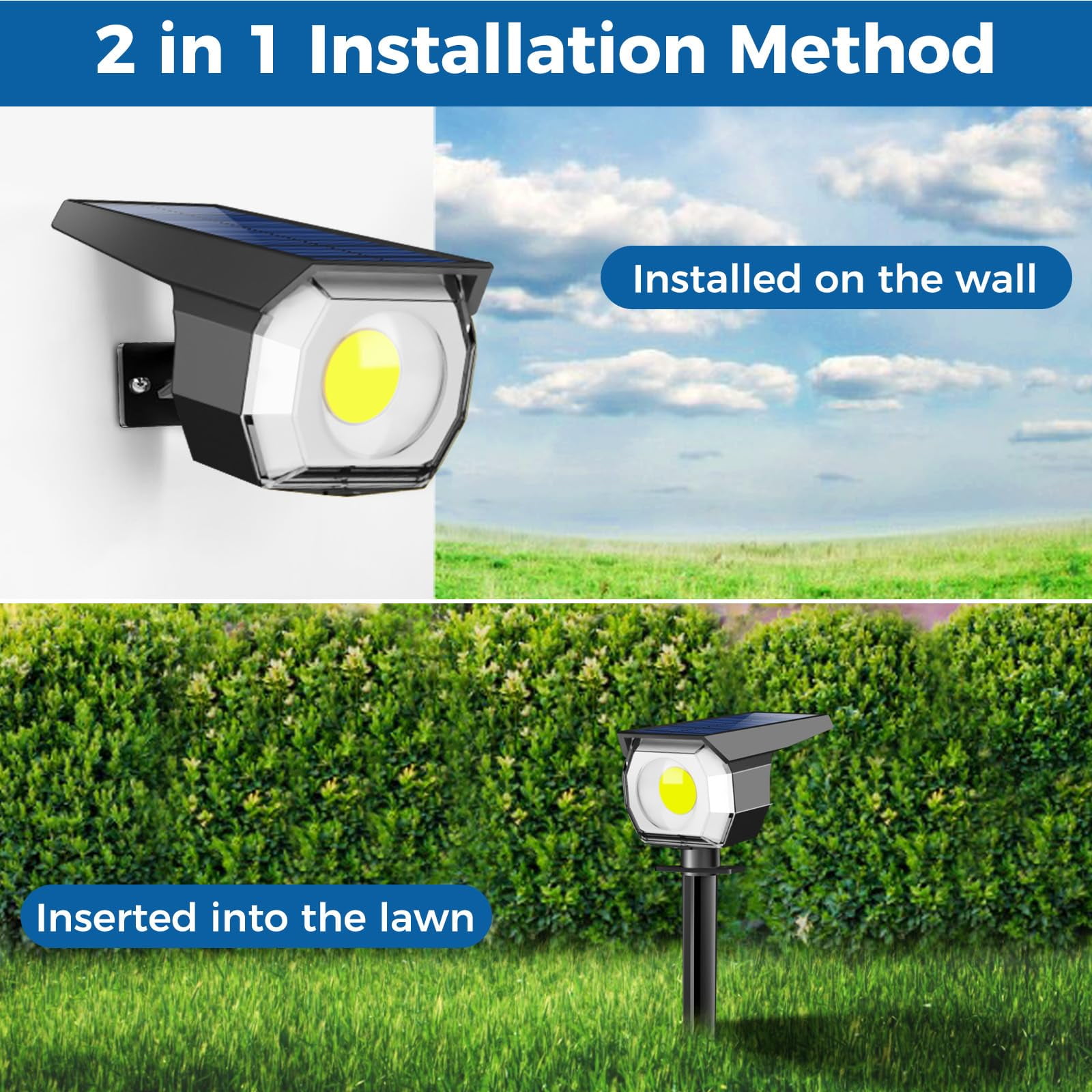 HOVMAP Solar Lights Outdoor COB LED Solar Spot Lights 1500mAh Battery 3 Modes IP65 Waterproof ABS 1 Pack for Garden Yard Pathway, 1Pc White light