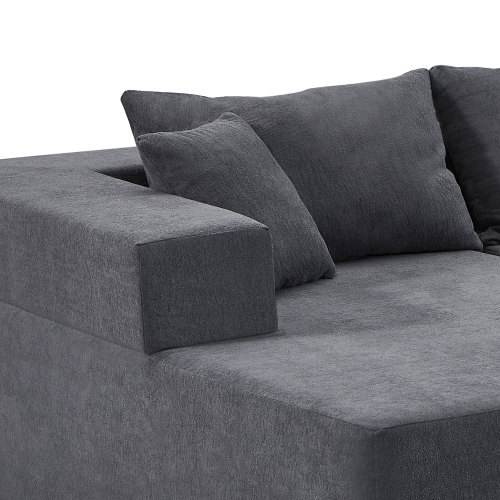 Aukfa 107" L-Shaped Sofa Couch, Pure Sponge Sleeper Sofa Bed with 5 Pillows, Assemble Free, Gray
