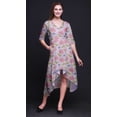 thumbnail image 3 of Bimba Cotton Purple Carnation & Daisy Floral rinted Womenâ€™s Asymmetrical ShiftÂ&nbsp;DressÂ&nbsp;With Pockets Casual MidiÂ&nbsp;Dress-Large, 3 of 5