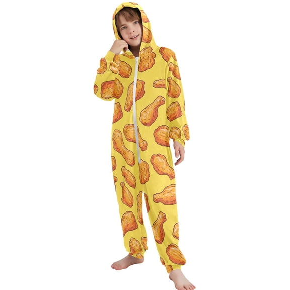JOOGOO Fried Chickens Pattern Unisex Onesie Pajamas Jumpsuit Kids One-Piece Hooded Sleepwear 7-8T