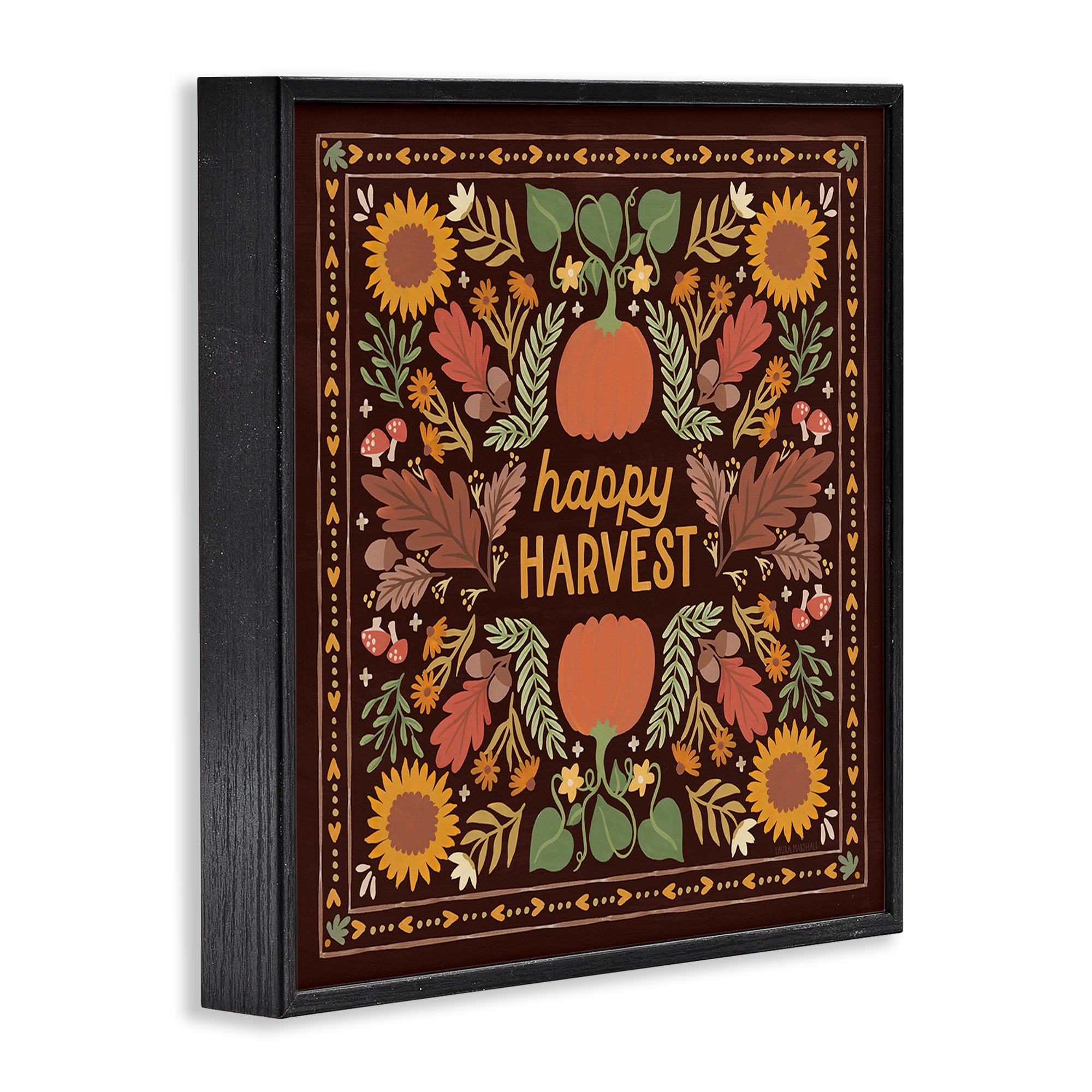 Stupell Industries Happy Harvest on Brown Landscape Painting Black Framed Art Print Wall Art, 24 x 24