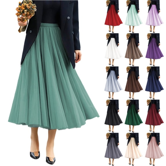 Tulle Skirts for Women Pleated Layered Tutu Skirt Ladies Elegant Flowy Long Skirts Casual Pleated a-Line Maxi Skirt High Waisted Flowy Skirts Elegantes Bridesmaid Wedding Midi Skirt Beige L
