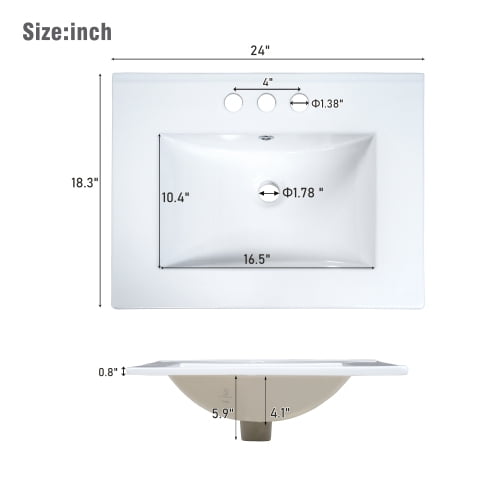 MAYEERTY 24" Bathroom Vanity - Undermount Basin, 2-Door 1-Drawer Cabinet, Double-Layer Door Shelf