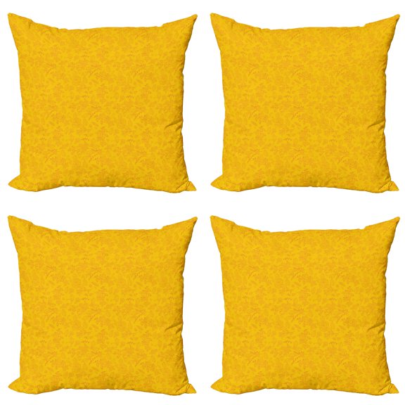 Ambesonne Floral Throw Pillow Cover 4 Pack, Autumn Bay Leaf Berries, 20", Marigold