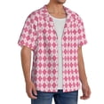 thumbnail image 2 of Daiia pink argyle Pattern Men's Linen Shirts Short Sleeve Casual Shirts Button Down Shirt for Men Beach Summer Wedding Shirt-XX-Large, 2 of 5