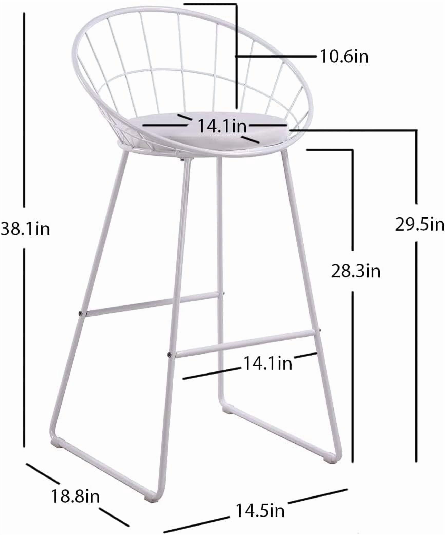 2Pcs Modern Nordic Counter Height Bar Stools, 29.5" Seat Height Industrial Bar Chairs with Curved Hollow Metal Frame Backrest, Padded Faux Leather Seat,Assembly Needed