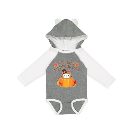 

Inktastic My 1st Thanksgiving Cute Owl in Pumpkin Gift Baby Boy or Baby Girl Long Sleeve Bodysuit