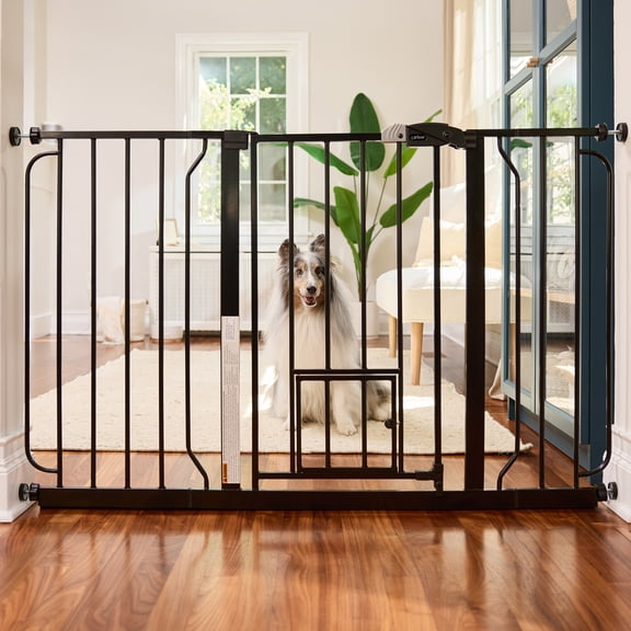 Carlson 51” Walk-Thru Pet Gate with Small Pet Door, All-Metal Frame, 30” H x 29.5”-51” W, Black