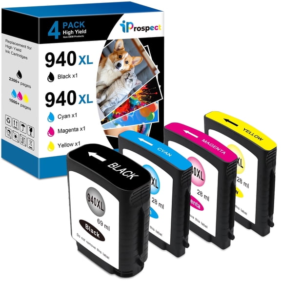940XL Ink Replacements for  940 940XL Ink Cartridge Compatible for  Officejet Pro 8000 8500 8500A 8500A Plus Printer and A809a A811a A909a A909g A909n A910a A910g A910n (4-Pack BK/C/M/Y)