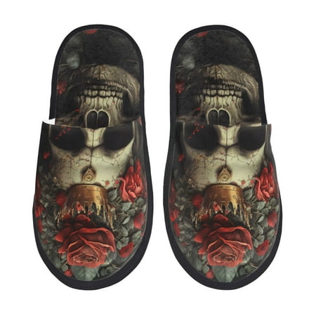 

Sikiie Classical Rose Crown Skull Fuzzy Slip-on Slippers Warm Cozy Soft Lightweight Memory Foam Indoor House ShoesMedium