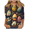 thumbnail image 3 of TaTaai 3/4 Sleeve Easter Top for Women Printed Round Neck Casual Loose Fit T Shirt Fashion Pullover Soft Stretchy Comfortable Blouse for Spring Daily Party Gift, 3 of 5