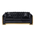 thumbnail image 2 of Velvet Luxury Chesterfield Sofa Set, 84 Inches Tufted 3 Seat Couch with Gold Stainless for Living Room, Black Fabric 00016, 2 of 9