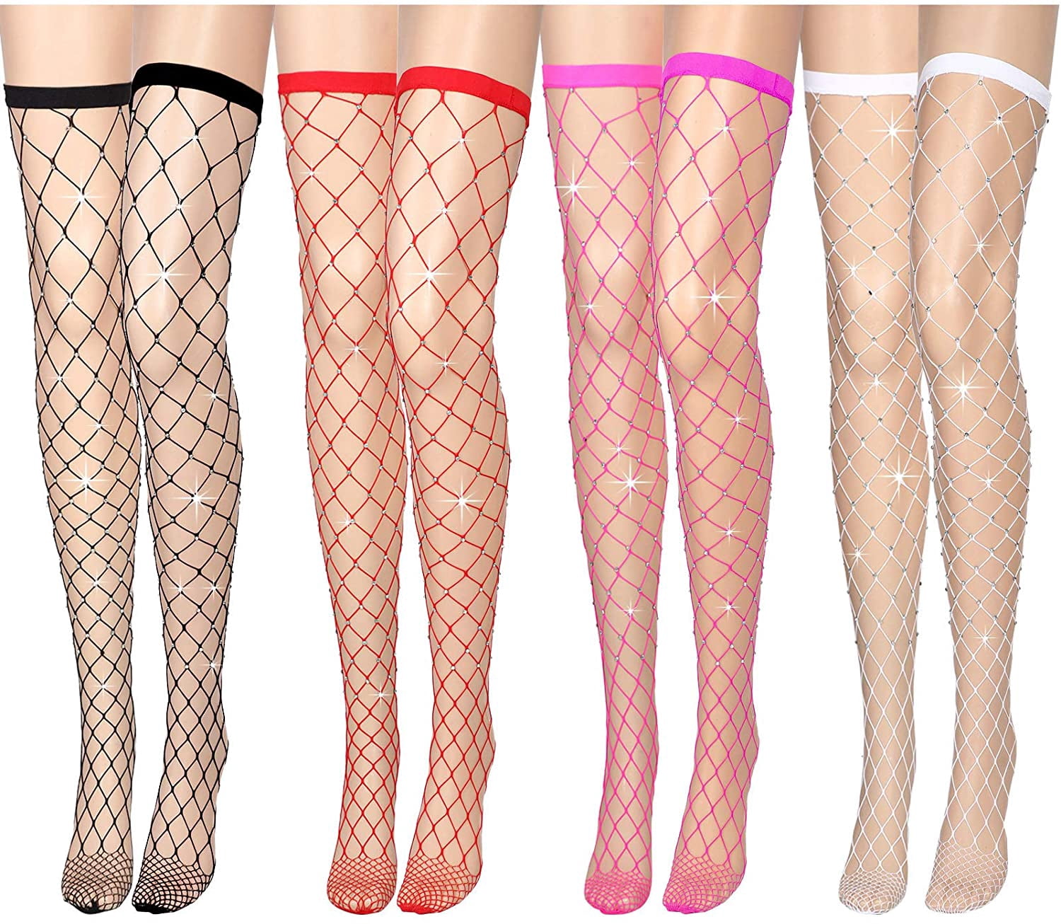4 Pairs Bling Rhinestone Thigh High 
