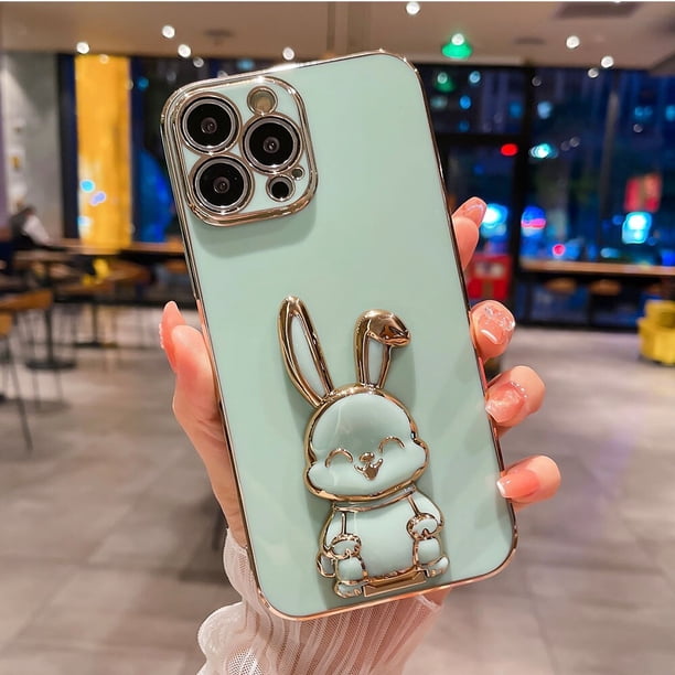 Funda con soporte plegable 3D para iphone, carcasa galvanizada a prueba de golpes para modelos 14, 13, 12, 11 Pro Max, XR, XS, 6, 7, 8 Plus, SE 2022, 14Plus Fivean unisex