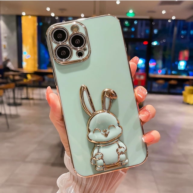 Funda con soporte plegable 3D para iphone, carcasa galvanizada a prueba de golpes para modelos 14, 13, 12, 11 Pro Max, XR, XS, 6, 7, 8 Plus, SE 2022, 14Plus Fivean unisex