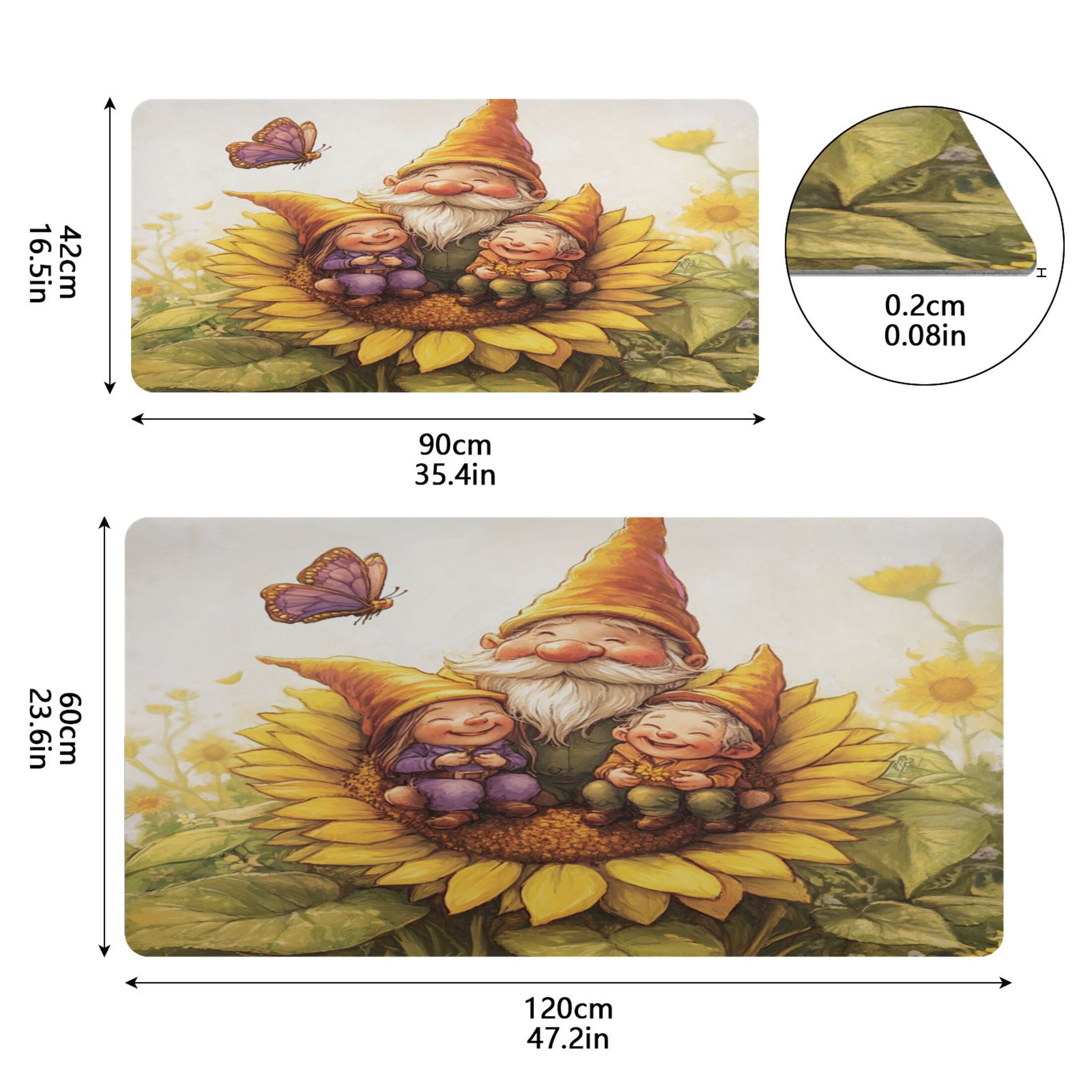 Wobogo Dwarf Elves Sunflower Gaming Mouse Pad Non-slip Leather Desk Mat Water Resist Keyboard Pad for Gamer Office 16.5×35.4in