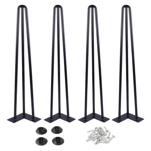 Osring 30 Inch Hairpin Table Legs with 1/2?Dia 3-Rods, Metal Furniture Legs for Coffee Table and Console Table, Mid-Century Black Hairpin Legs with Hairpin Floor Protector Feet, 4 Pack