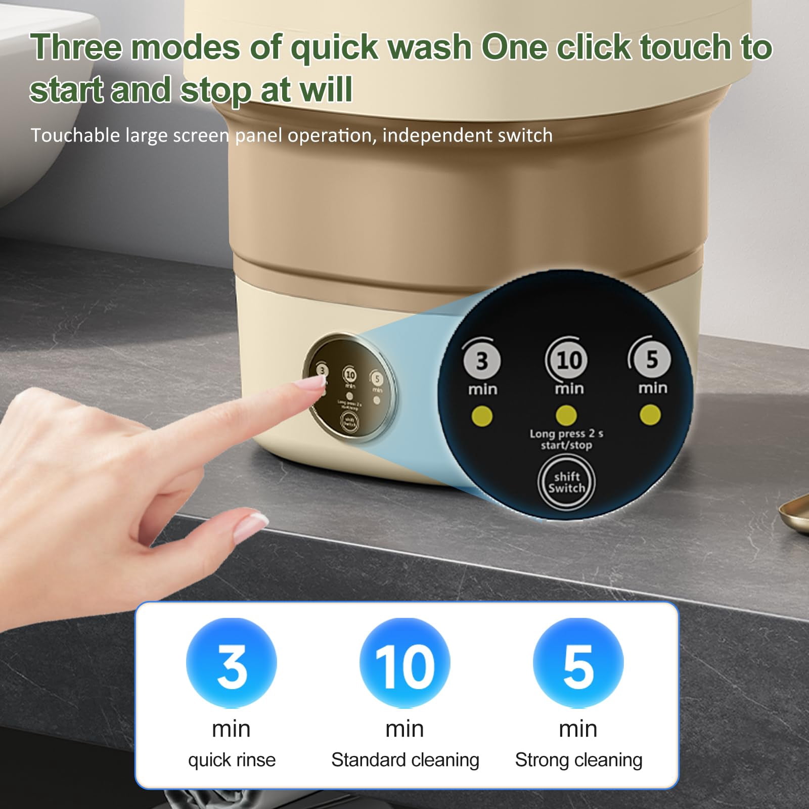 Portable Washing Machine 20L —Small Foldable Washer with Spin Basket, 3 Mode Deep Clean — Mini Laundry Machine for Travel, Dorms, Camping, Ideal for Baby Clothes, Underwear, Socks Green