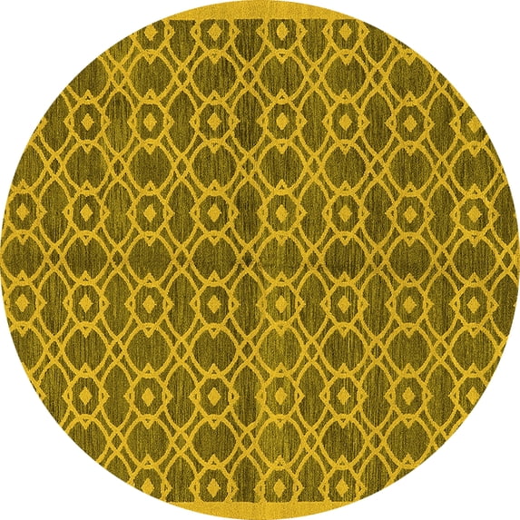 Ahgly Company Machine Washable Indoor Round Oriental Yellow Industrial Area Rugs, 3' Round