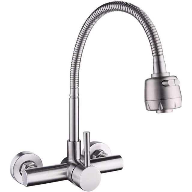 Stainless Steel Wall Mounted Faucet Kitchen Wall 360° Rotatable Single Handle Mixer Tap Cold Water Mixer Tap